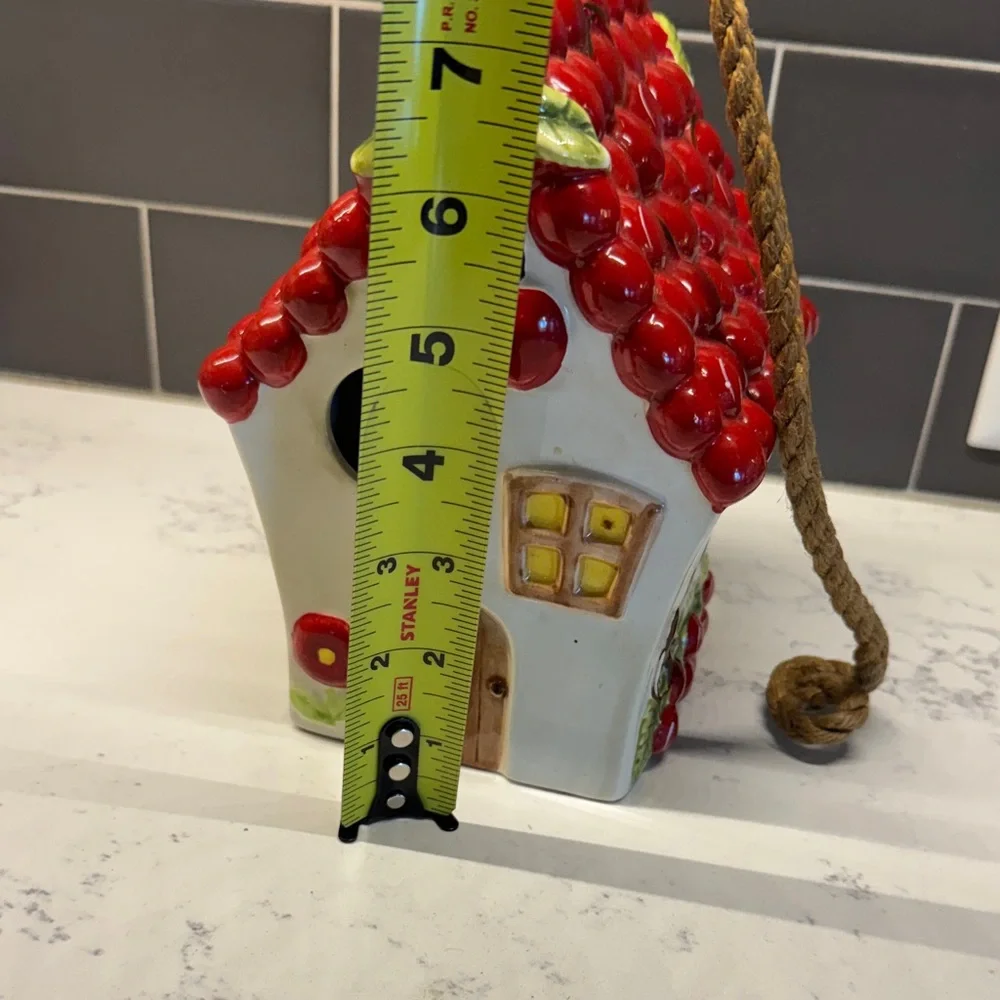 Red Cherry Birdhouse with Rope Hanger